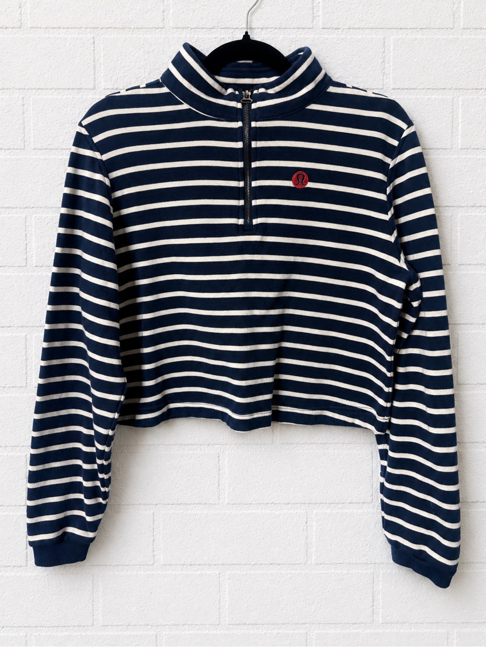 Lululemon Navy & Ivory Cotton French Terry Cropped Half Zip PTP 19”